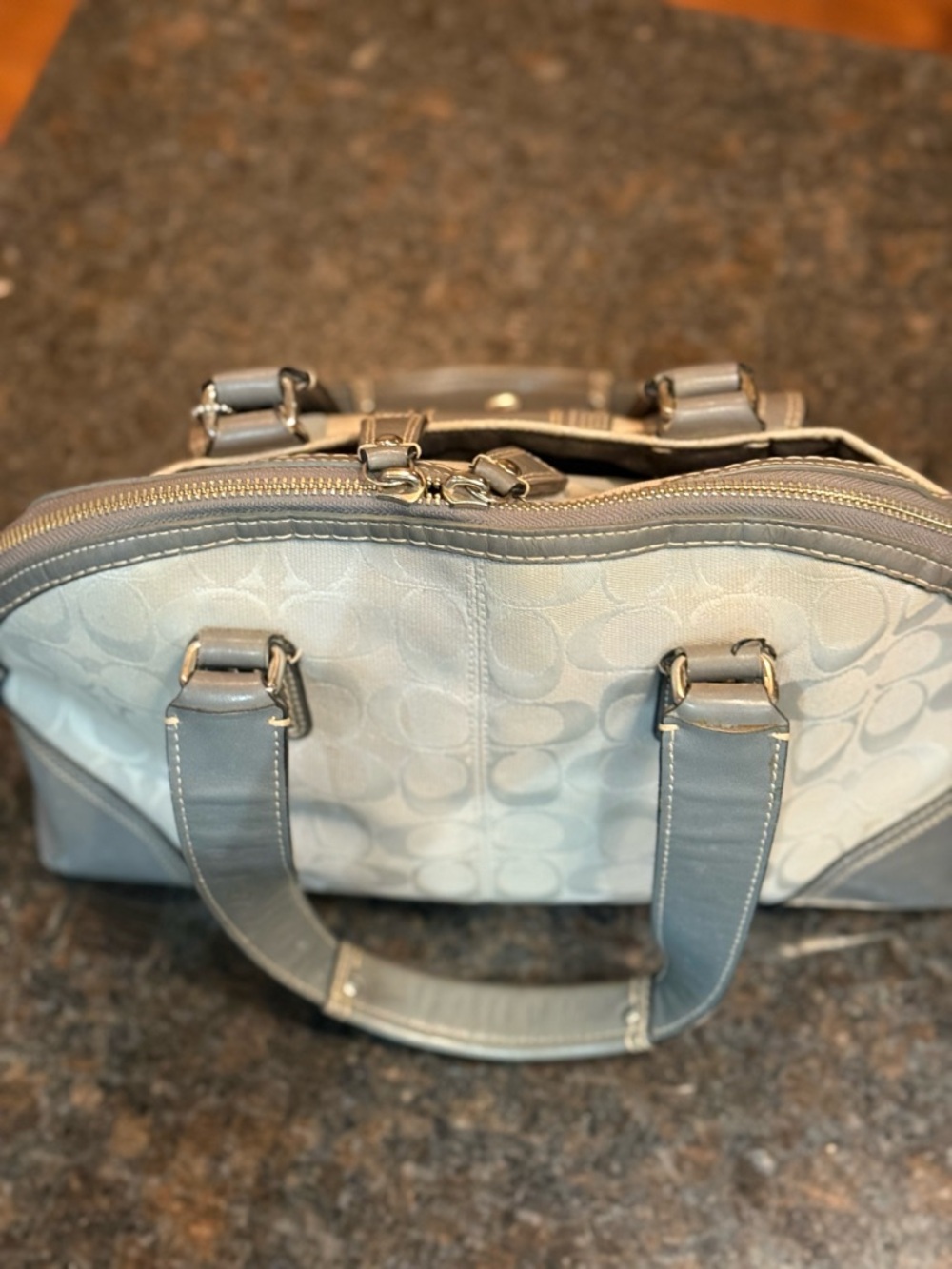 Coach Gray Signature Canvas Satchel with Leather Trim - Picture 9 of 16